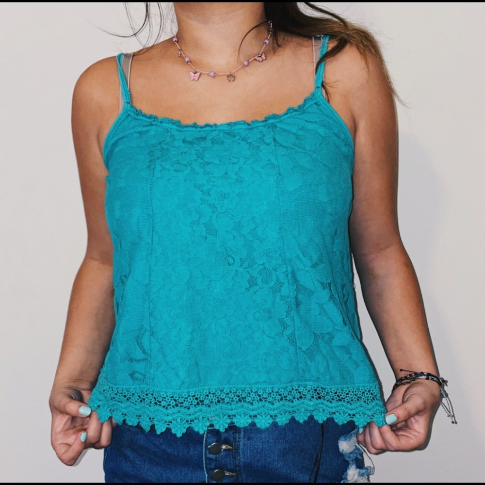 Teal lace tank